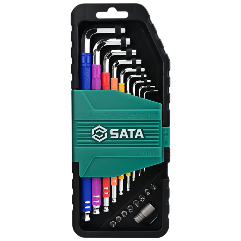 SATA Rainbow 18-Piece Extra Long Ball-End Hex Key Set with Dual-Use Hex Screwdriver Bits 709111