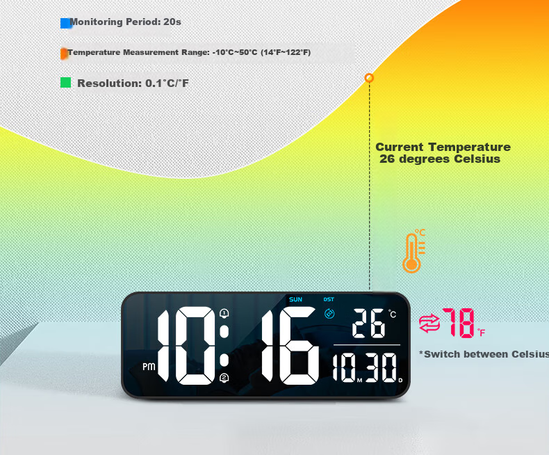 Hense LED Large Screen Electronic Clock, Living Room Creative Minimalist Wall Clock, Desktop Table Clock, Floor Clock, Wall Clock HW700 Black with White Numbers 4