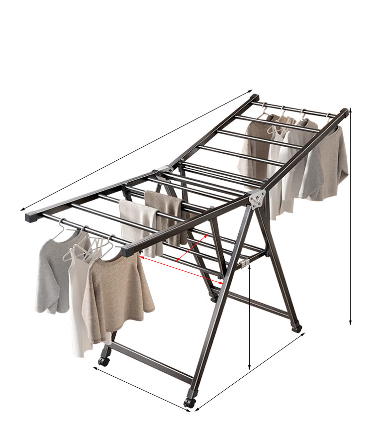 Huakaizhixing Clothes Drying Rack, Floor-Standing Clothes Rack, Foldable Hanger, Indoor Drying Pole, Balcony Quilt Drying Rack YJ79, Three-Tier, 1.8 Meters 21