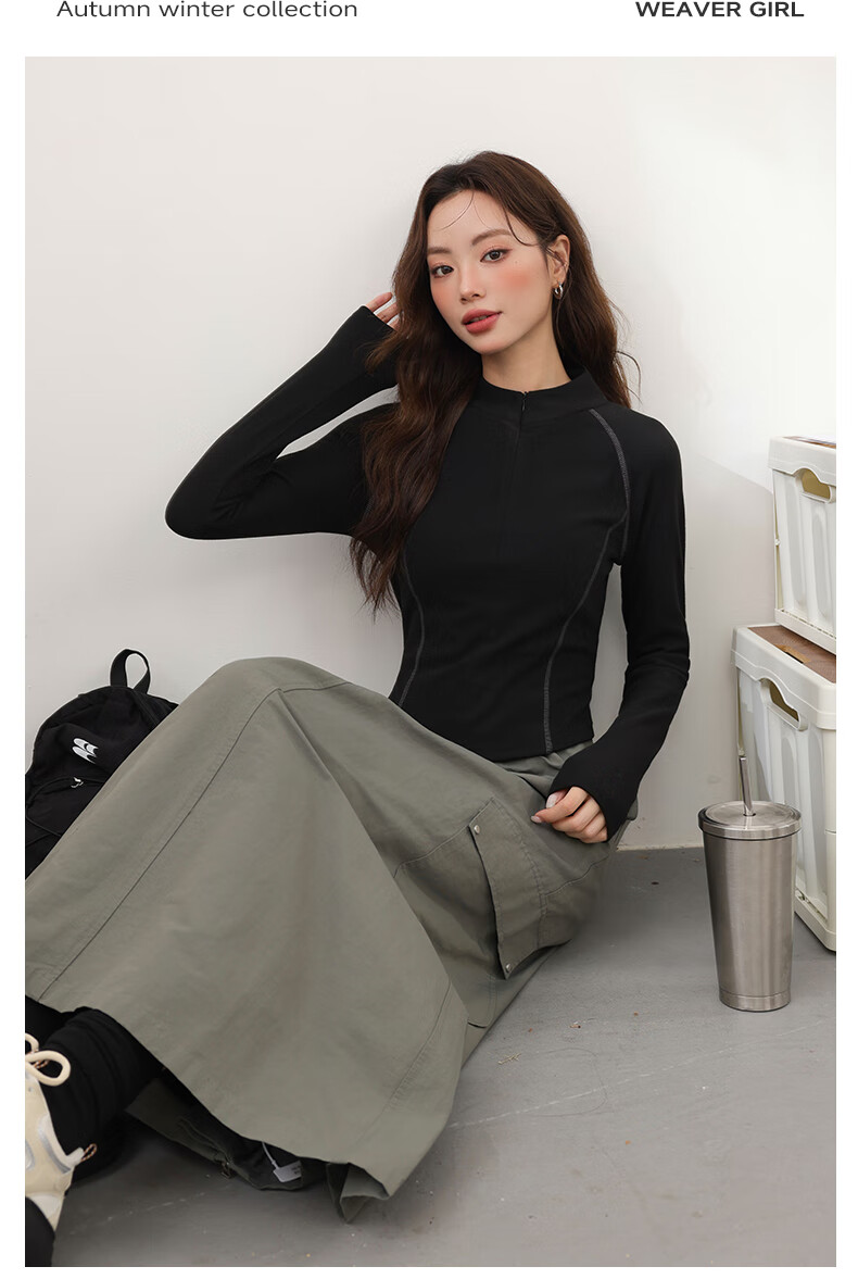 MJ STYLE Colorblock Half Turtleneck Thin Fleece Base Shirt Women 2026 Autumn Winter New Half-Zip Stand Collar Waist Slimming Long Sleeve Top 6