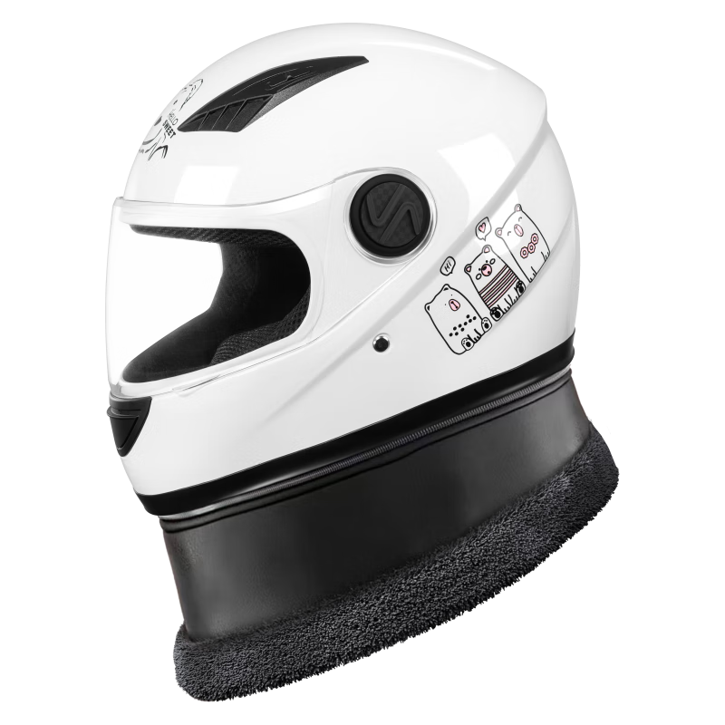 FOREVER Electric Vehicle Helmet, 3C Certified, New National Standard Class A, Autumn And Winter Warmth, for Men And Women, Cycling Motorcycle Full-Face Helmet, All-Season Safety Helmet, 801 Bright White Bear [High-Definition Anti-Fog Visor]