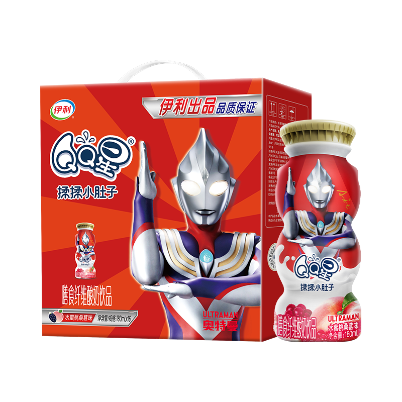 QQ星【新鲜日期】揉揉小肚子乳酸菌饮品180ml*16瓶水蜜桃桑葚味礼盒装