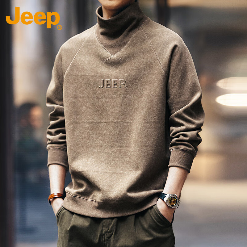 Мужская футболка JEEP с длинным рукавом и полувысоким воротом, утепленная, зимняя, размер XL, цвет хаки