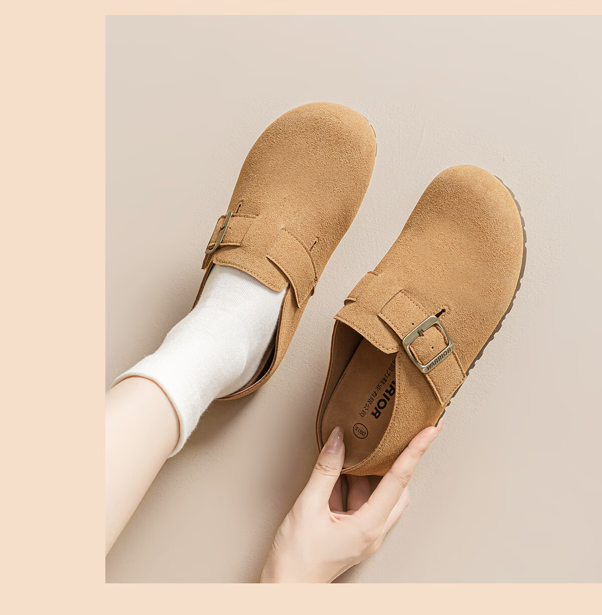 Warrior Thick Sole Boken Half Slippers Women's Outdoor New Style Height Increasing Closed Toe Slip-On Shoes Khaki Size 35 8