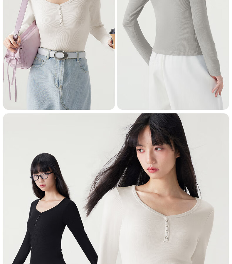 Half-Lined Thermal Base Layer with Chest Pad, Warm Innerwear, Long Sleeve U-Neck T-Shirt for Women, Spring Autumn Winter, No Bra Needed 22