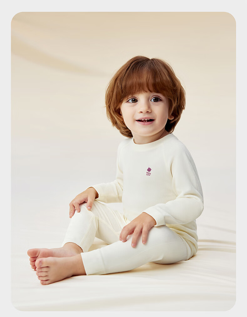 Babycare Camellia Children's Homewear Autumn Winter Pajamas One-piece Knit Underwear Set Shell White 100 2