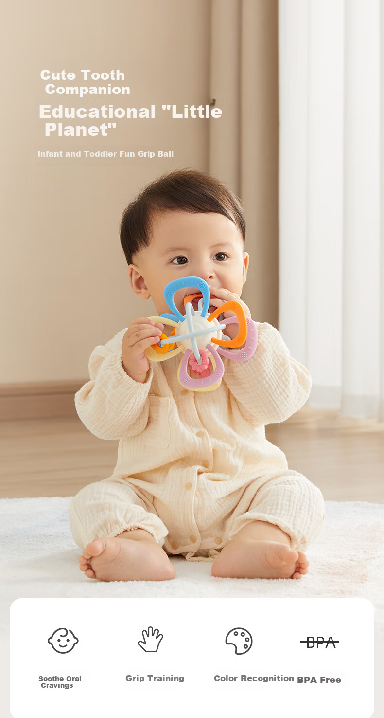 Shiyuejiejin Manhattan Rattle Ball, Baby Teether Toy, Can Be Chewed Or Boiled, Soothing And Early Education Rattle 2