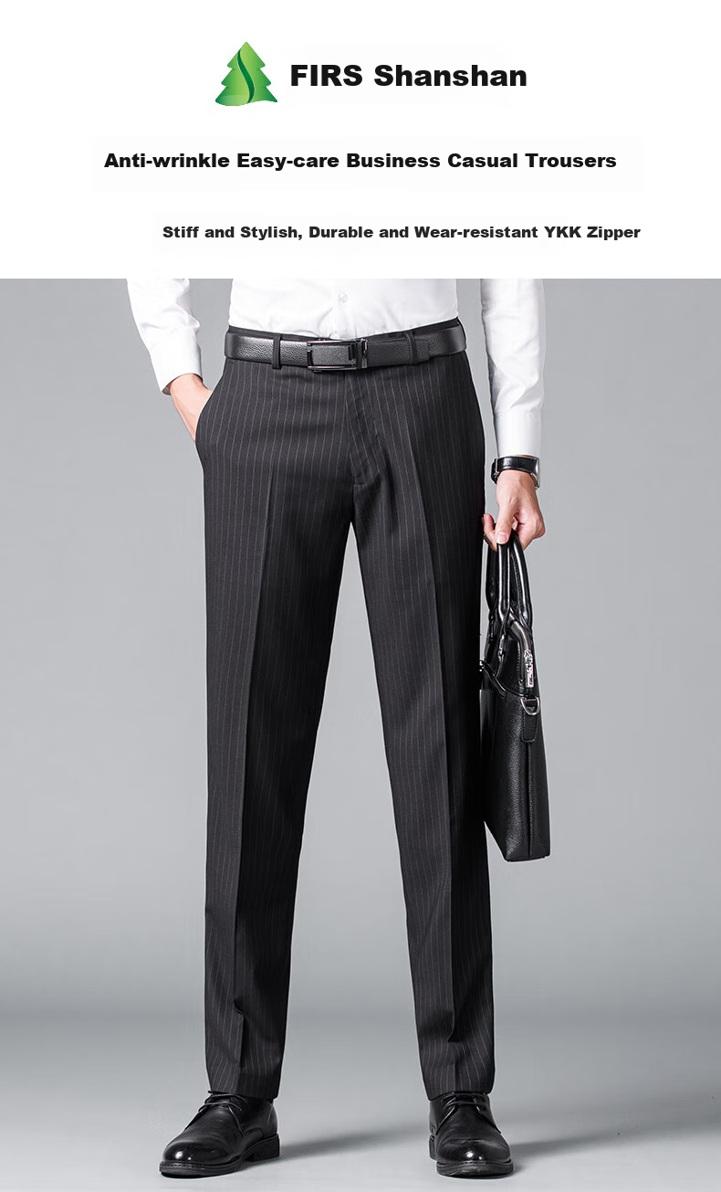 FIRS [Wrinkle-Resistant] Striped Dress Pants for Men, Spring And Autumn Loose Business Casual Trousers, Slim Straight-Leg Formal Long Pants 1
