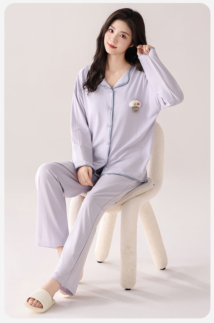 Yalu 100% Cotton Women's Pajamas 2025 New Summer Autumn Lace Cardigan Long Sleeve Long Pants Homewear Suitable for Outdoor Wear 10