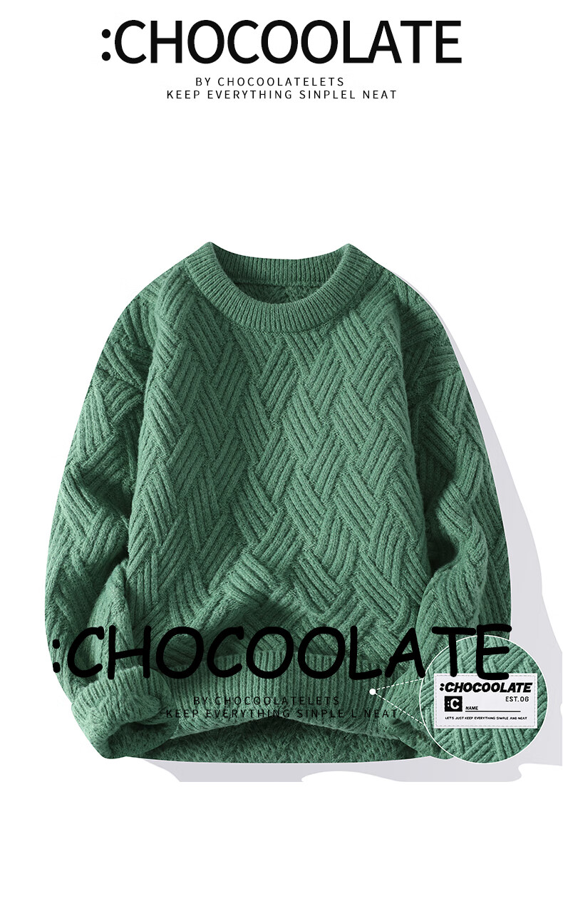 :CHOCOOLATE IT Loose Fit Crew Neck Sweater Men Winter New Trendy Warm Knitwear Red 2XL 2