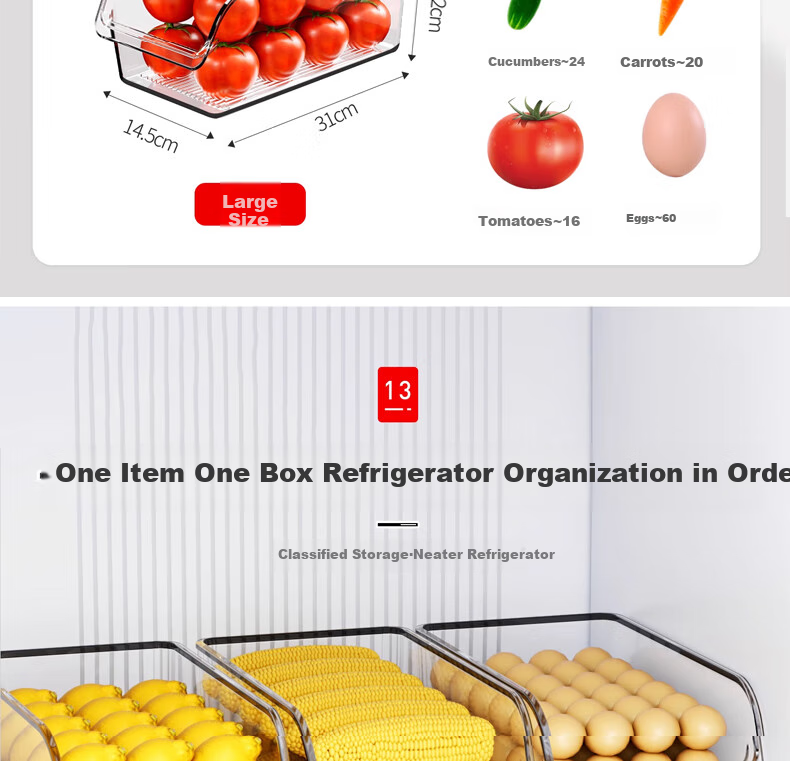 KATEI STORY Japanese Refrigerator Storage Box, Drawer-Style Food Container, Food-Grade Vegetable And Egg Freezer Organizer, Storage Solutio 13