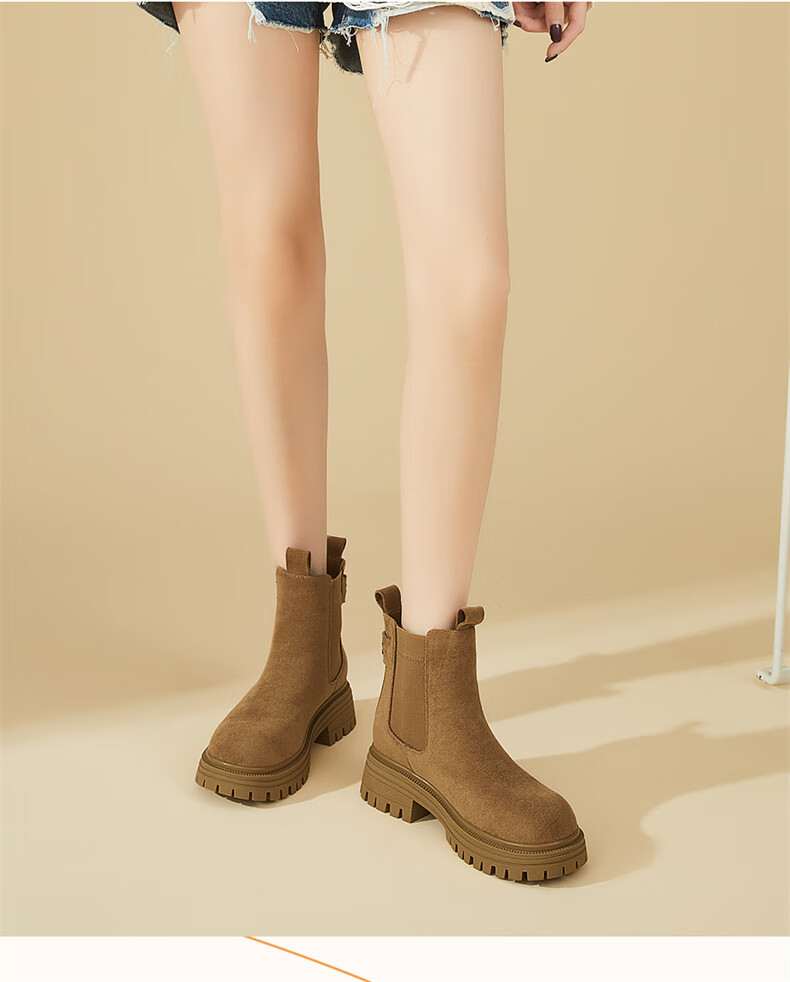 DAPHNE Women's Platform Chelsea Boots, Fashionable Versatile Fleece-Lined Short Boots, Vintage Yellow Boots, Smokestack Boots, Mocha Brown, Size 37 1