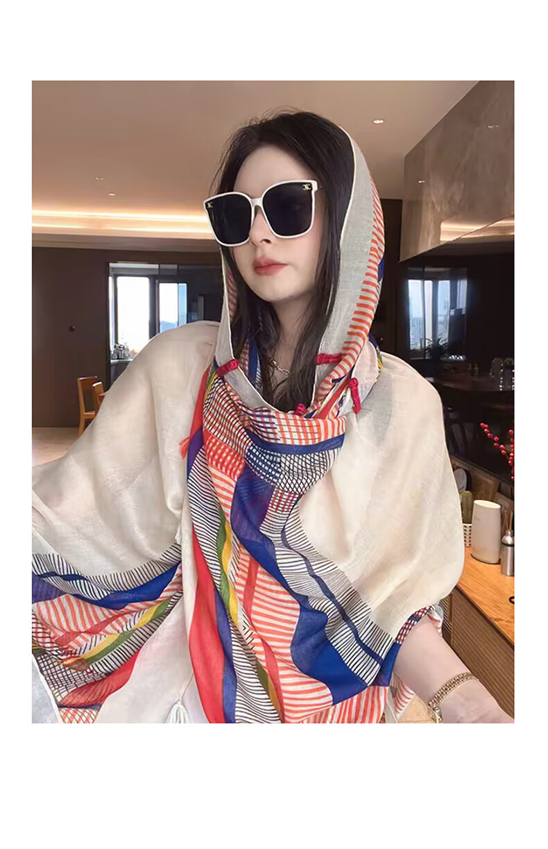 Jian Cai Premium Printed Silk Scarf for Women 2026 New Shawl Travel Sun Protection Gauze Scarf Ethnic Style Frog Button Wrap Beach Outerwear 9
