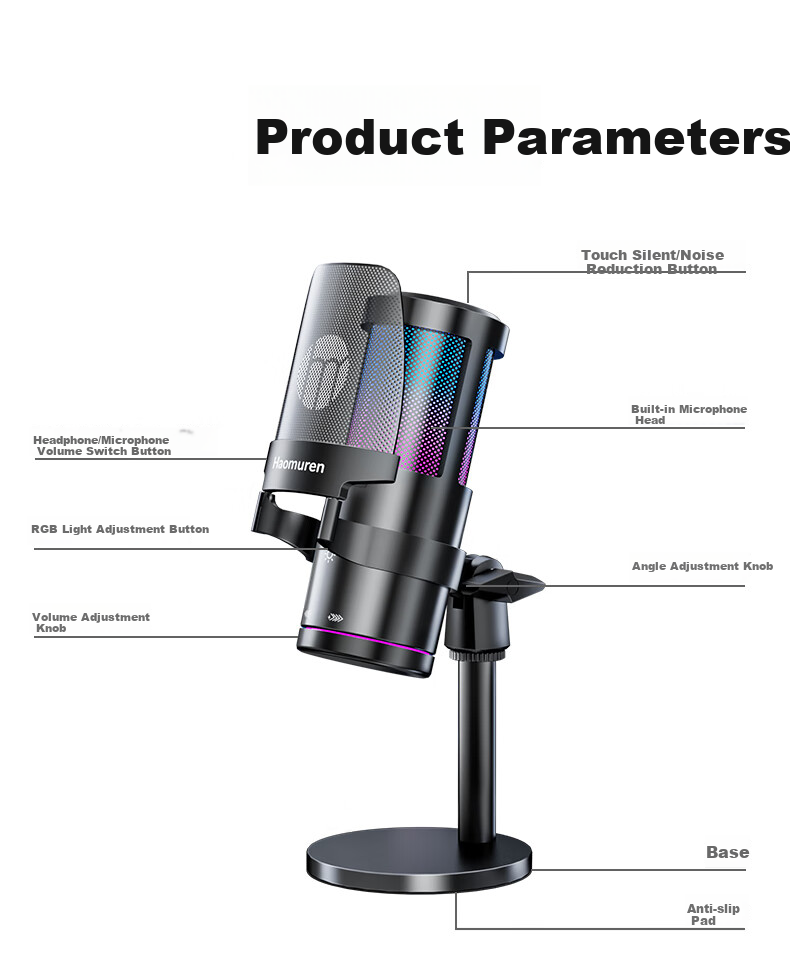 Haomuren Computer Microphone, Gaming And E-Sports Dedicated Noise-Cancelling Professional Sound Card, Live Streaming Condenser Karaoke Recording, Anchor Voice-Over Equipment, Microphone, Desktop, Laptop, Mobile Phone, USB Wired 20