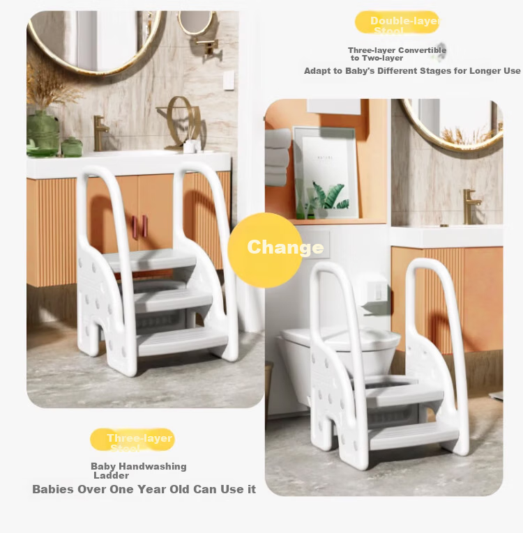 Manlong Children's Versatile Folding Stool, Step Stool, Height-Increasing Stool, Baby Washbasin, Non-Slip Ladder, Monet Gray 7