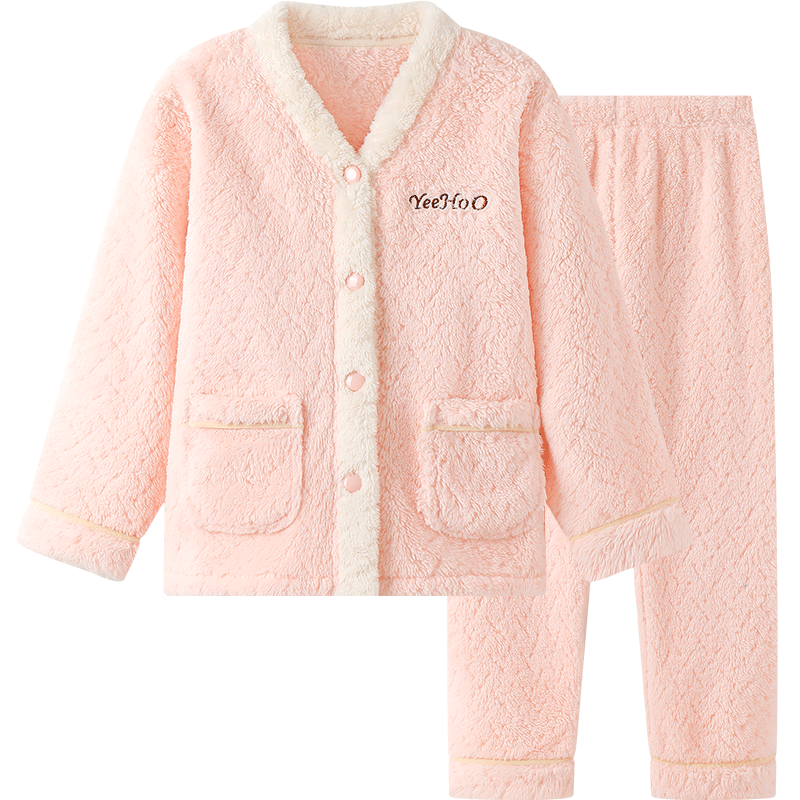 YEEHOO Kids Autumn Winter Fleece Thickened Anti-Static Pajamas Homewear for Older Children Teen Boys and Girls