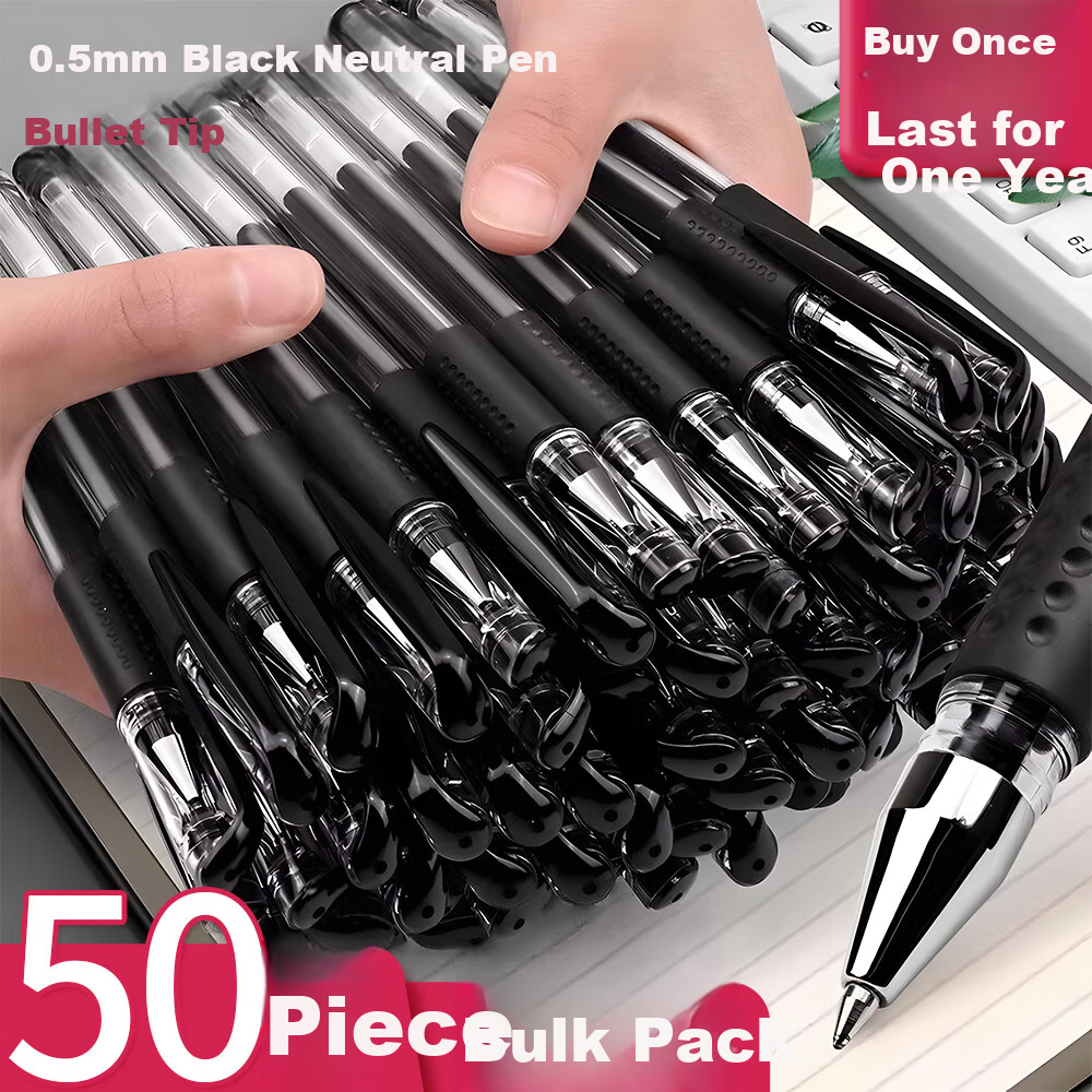 Mingyu 50 Black Gel Pens, 0.5mm Bullet Tip, Signature Ballpoint Pens, Water-Based Carbon Ink, for Business Office And Student Exams, Large Capacity Refill, Black Pen, Back-To Essential