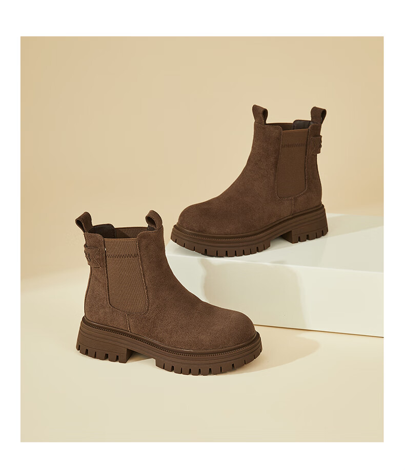 DAPHNE Women's Platform Chelsea Boots, Fashionable Versatile Fleece-Lined Short Boots, Vintage Yellow Boots, Smokestack Boots, Mocha Brown, Size 37 9