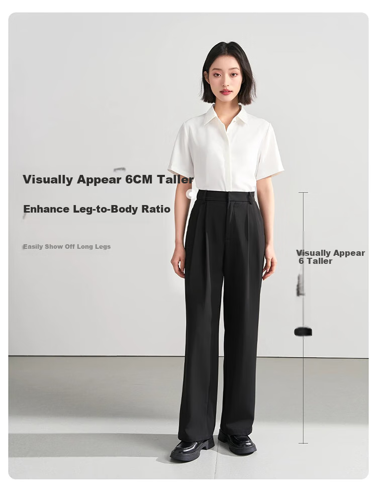 Bodexiaojie Women's Suit Pants, Formal Wear, Interview Attire, Petite Straight-Leg Wide-Leg Professional Draping Casual Black Trousers 3