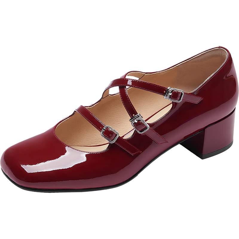 Le Saunda 2026 Spring New Commuter Chunky Heel Genuine Leather Mary Jane Shoes for Women Cherry Red BOP37 6T40002