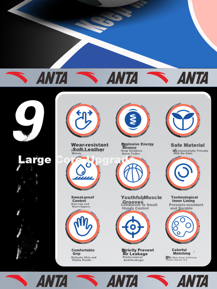 ANTA ANTA Basketball Size 5 for Children's Games, Indoor And Outdoor Wear-Resistant, Suitable for Cement Courts, Elementary School Students, Teenagers, Blue Basketball 1