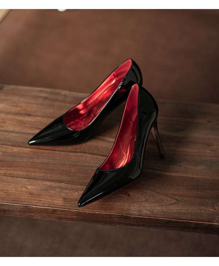 LangSha 6.5CM High Heel Sexy Pure Desire Red Sole Pointed Toe Stiletto Dress Shoes for Women 2025 New Single Shoes 9