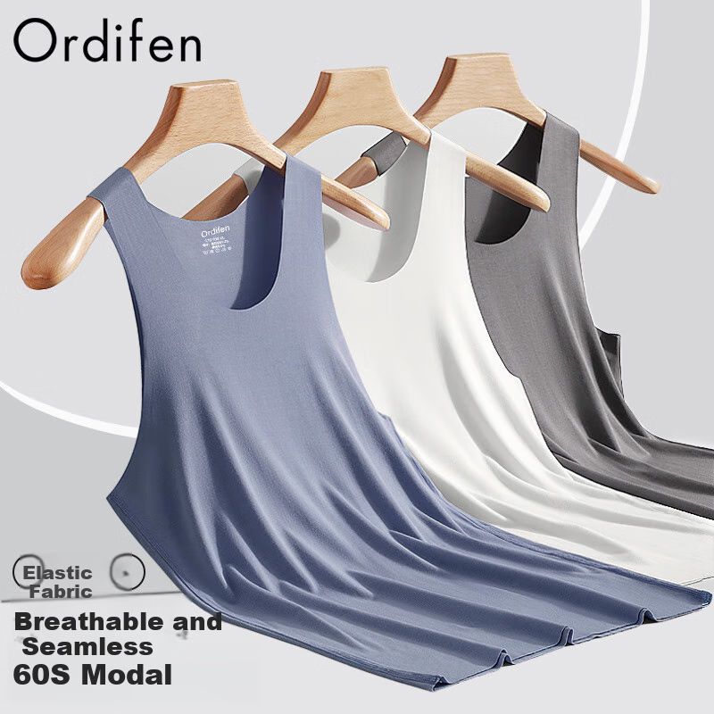 Ordifen [60 Modal] Men's Tank Top, Summer Ice Silk Seamless Thin Sports Undershirt, White, XL