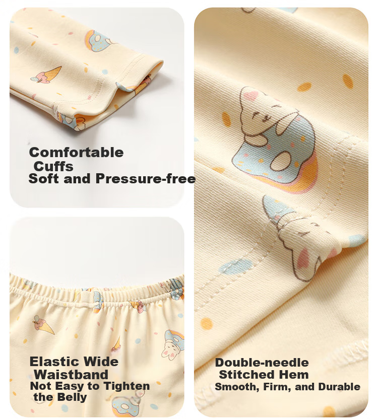 Hodo Children's Pure Cotton Pajama Set, Spring And Summer, for Older Girls, Cute Round Neck Printed Loungewear Set 6