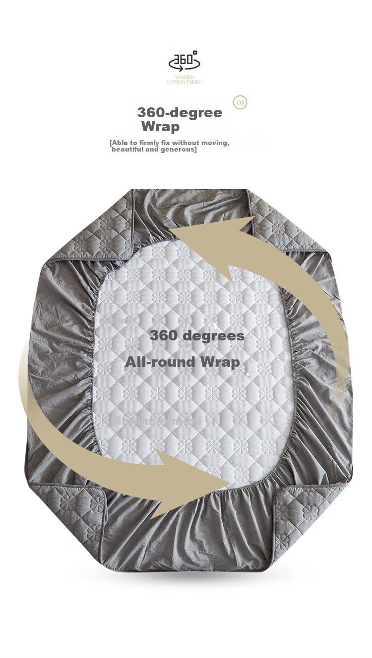 Wuyinliangpin Class A Pure Cotton Quilted Fitted Sheet, Single Piece Cotton Mattress Protector Cover, All-Inclusive Dustproof Cover, 150x200cm 9
