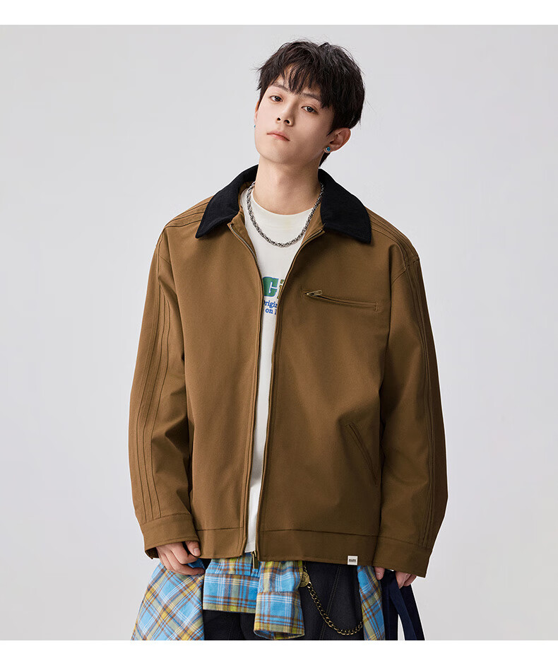 MARK FAIRWHALE Japanese Retro Workwear Jacket Men 2025 Autumn New American Style Lapel Coat Men's Apricot L 3