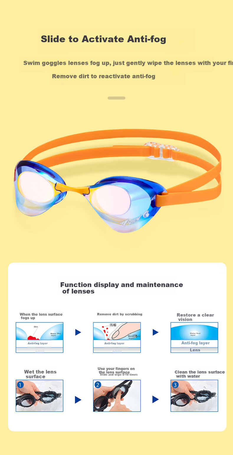 View Competition Swimming Goggles, Waterproof And Anti-Fog Coated, for Men And Women, Professional Swimming Race Small Shell V121VOY 7