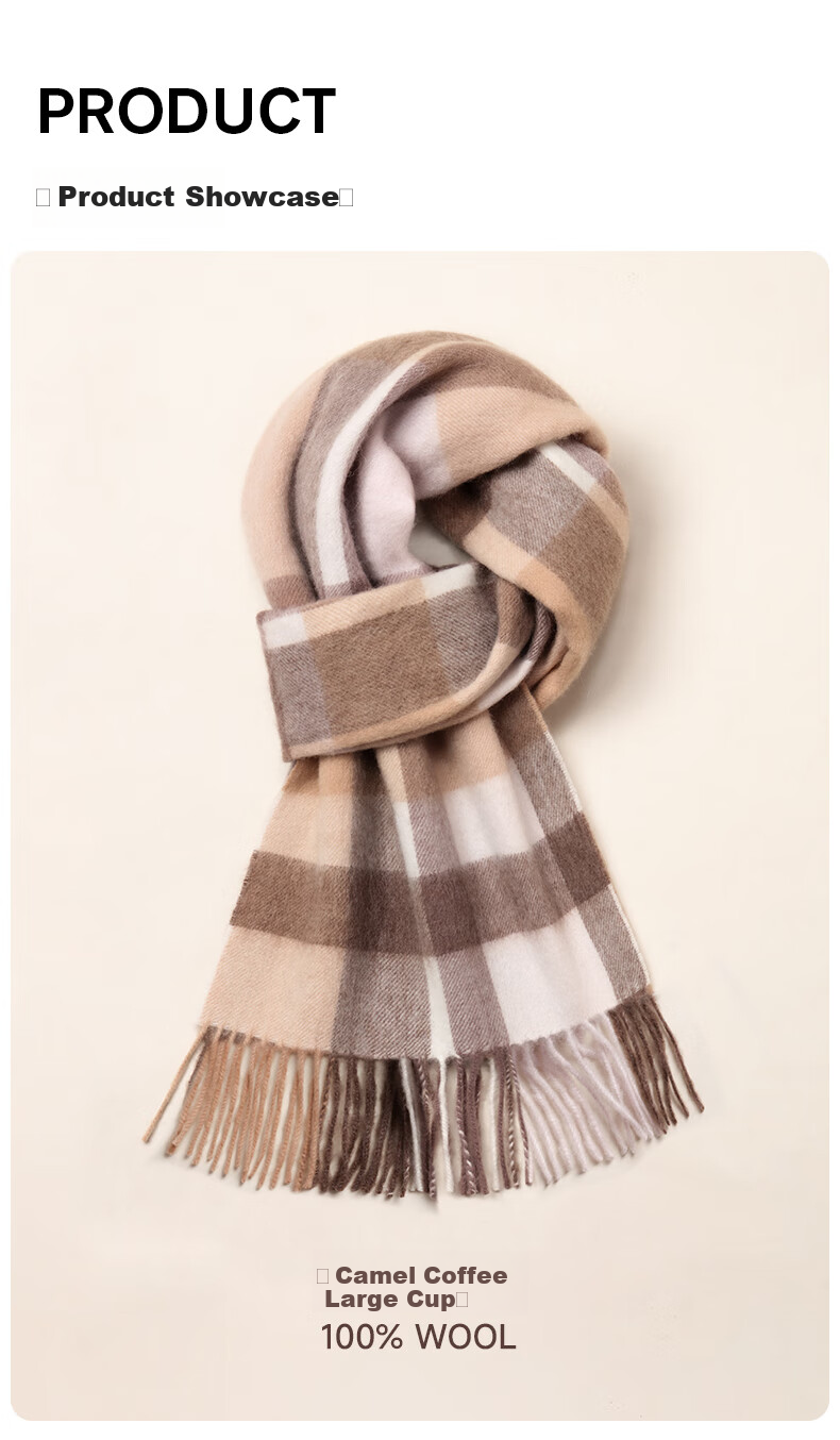 Hengyuanxiang Women's Winter Scarf, Pure Wool Plaid Shawl, Autumn And Winter Ladies' Neck Warmer, Mid-Autumn Festival Gift for Mom, Birthday Present in Gift Box 12