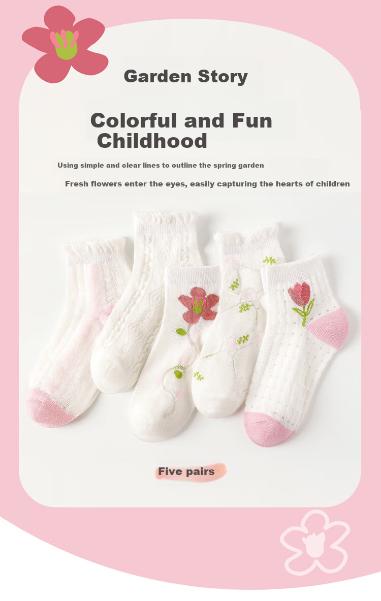 Bingxuemumian Children's Socks, Girls' Summer Thin Mesh Mid-Calf Cotton Socks, Big Kids Baby Shorts, Cute Princess Breathable Socks 1