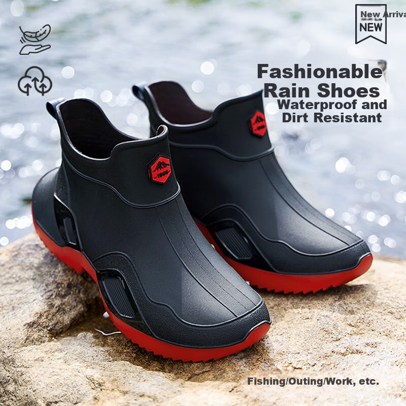 Lanoudun Men's Short Rain Boots, Beach Combing Rain Boots, Non-Slip Waterproof Shoes, Lightweight Rubber Shoes, Fishing Shoes YX1029 Size 41