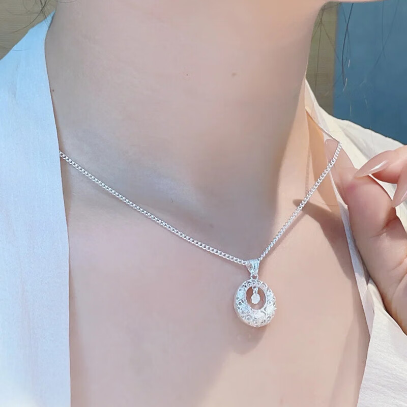 Qingai 999 Pure Silver Necklace for Women with "Fu" Character Peace Buckle And Ruyi Pendant, Fashionable New Style Jewelry, Birthday Gift for Girlfriend