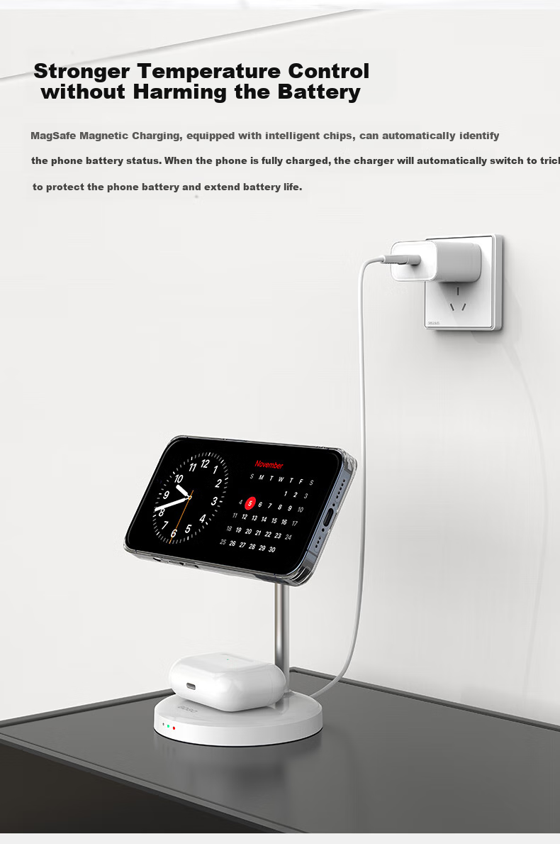GDGO [Apple MFM Certified] 15W Two-In Wireless Charger, MagSafe Magnetic Vertical Fast Charging, MFi Certified, Suitable for IPhone 18/17 PM/Air Phones And Earphones 11