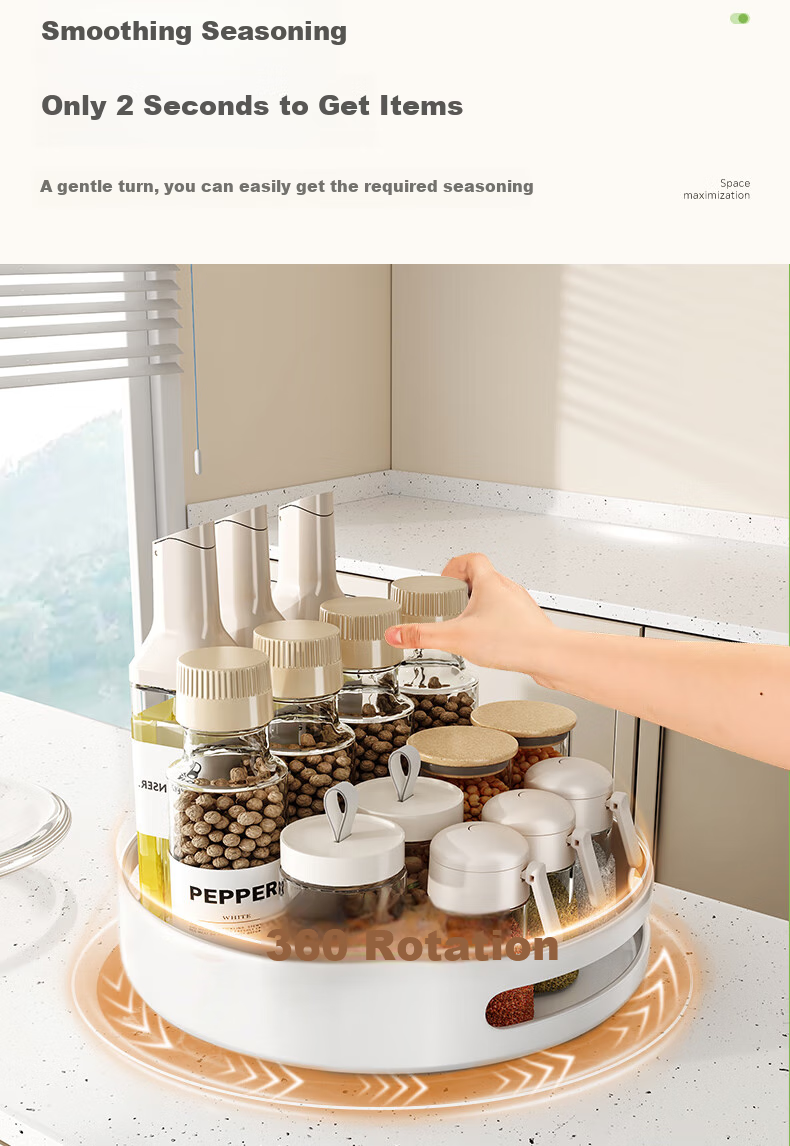 Shuaishi Kitchen Storage Rack, Rotating Spice Rack, Condiment Organizer Shelf, Seasoning Storage Counter, Countertop Tray, White, 30cm 4