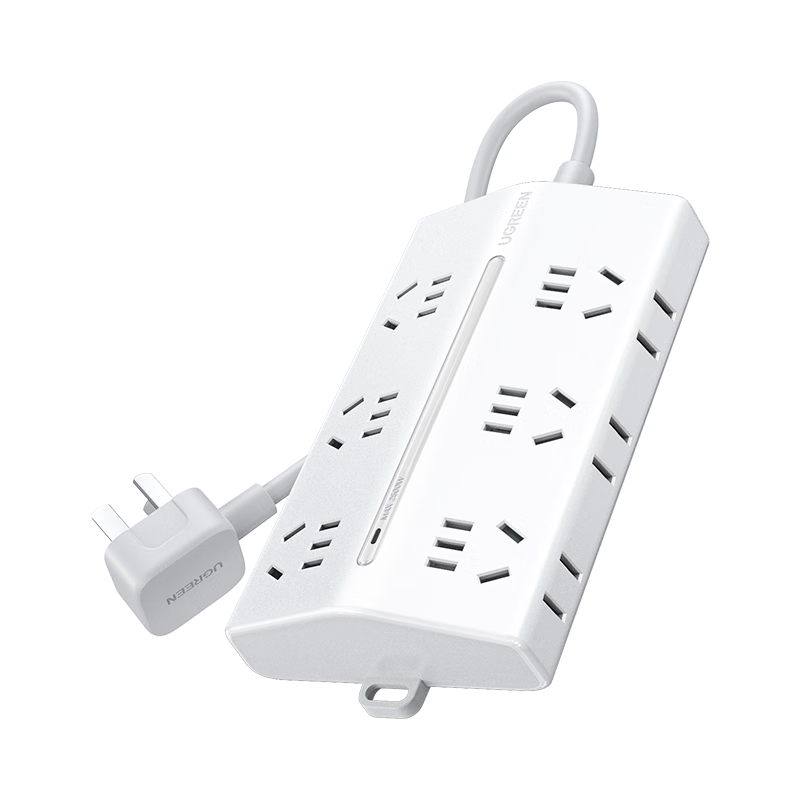 Ugreen Trapezoidal Power Strip New National Standard Socket Surge Protector Dorm Desktop Home Office Multi-Port Extension Cord 16 Outlets Master Switch 1.5m