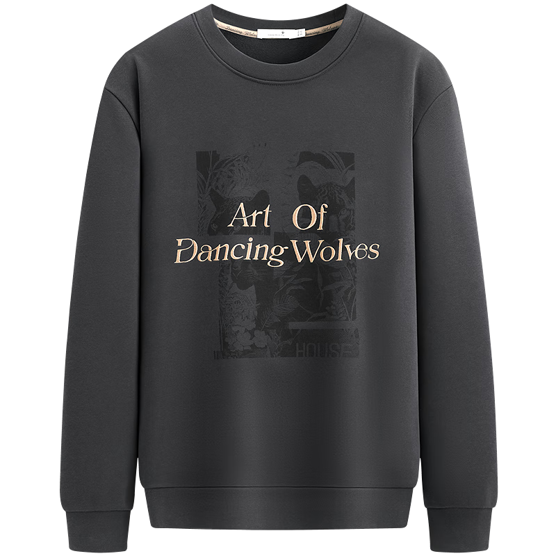 Dance with Wolves [Heat Retention & Thickened Fleece] National Trend Embroidered Round Neck Thermal Antibacterial Sweatshirt 015 Dark Gray M
