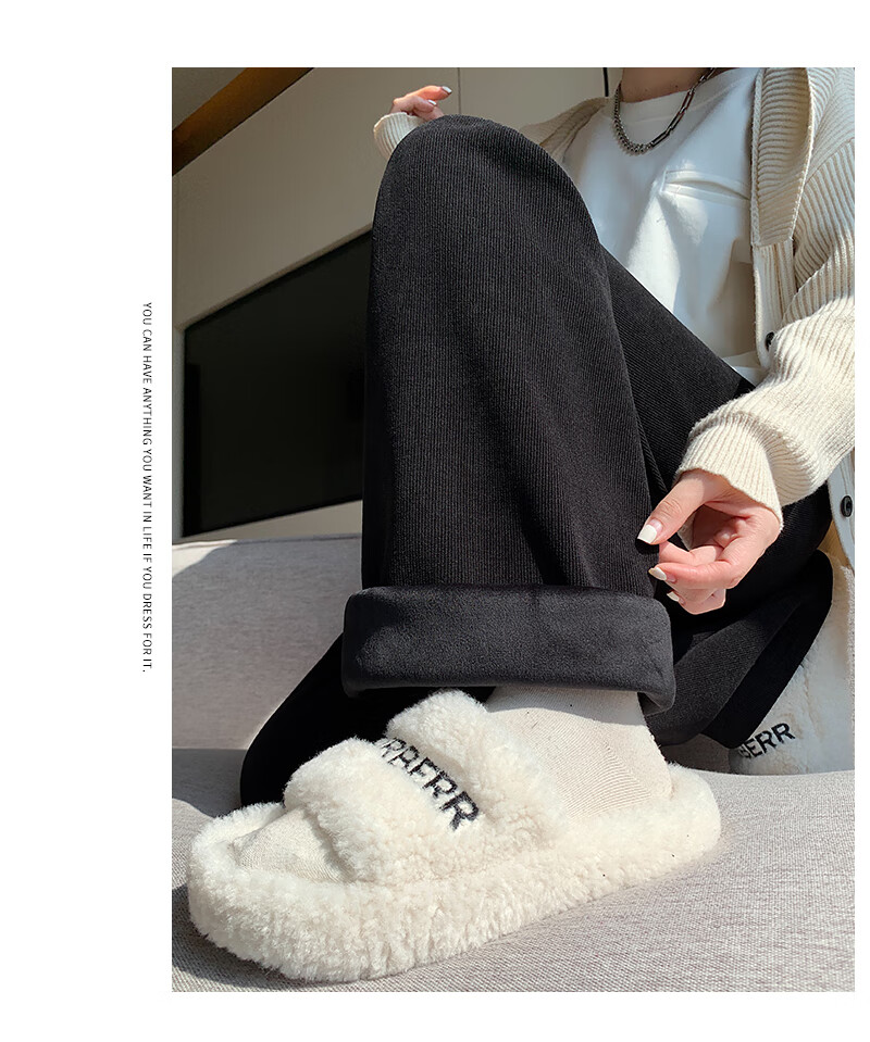 Langsha Women's Casual Pants, New Spring And Autumn 2026 Style, Petite Fleece-Lined Wide-Leg Pants, Korean-Style Slimming And Heightening Effect, European Velvet Trousers 8