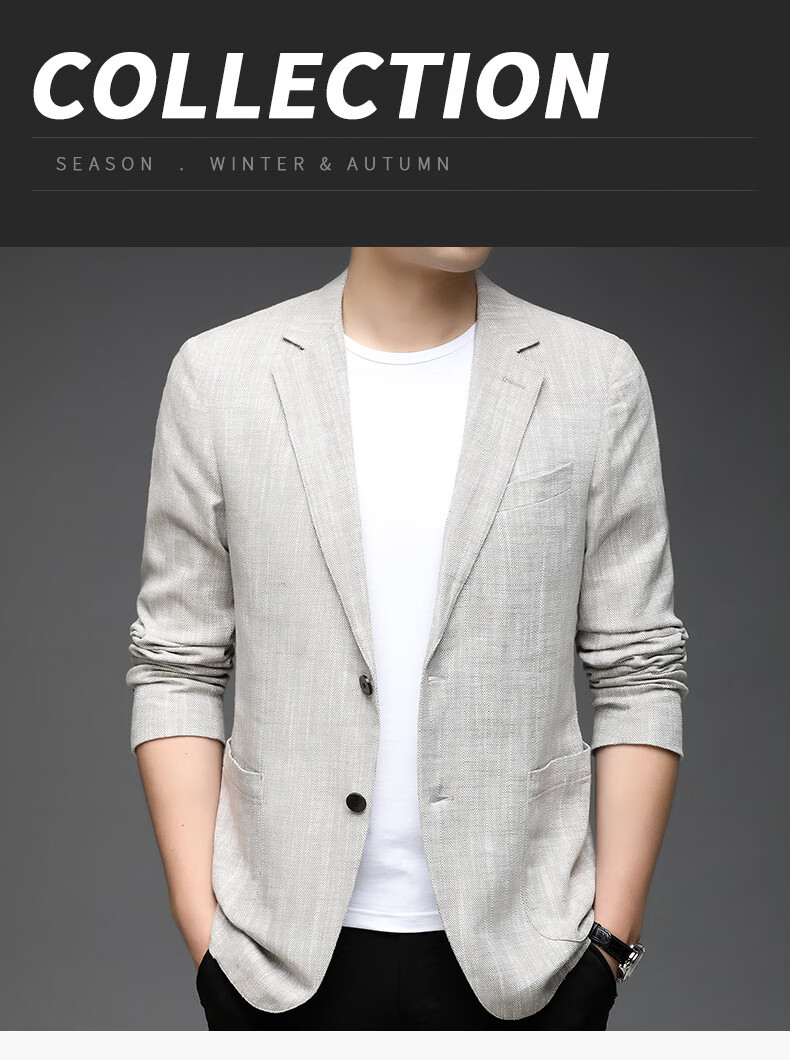 Pierre Cardin Men's Casual Solid Color Linen Blend Blazer Spring Autumn Business Jacket 1