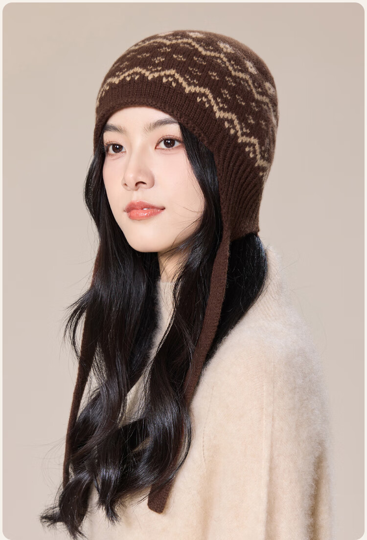 JIUMU Pure Wool Warm Knitted Beanie Autumn Winter Cold Weather Outdoor Ear Protection Hat for Women 3