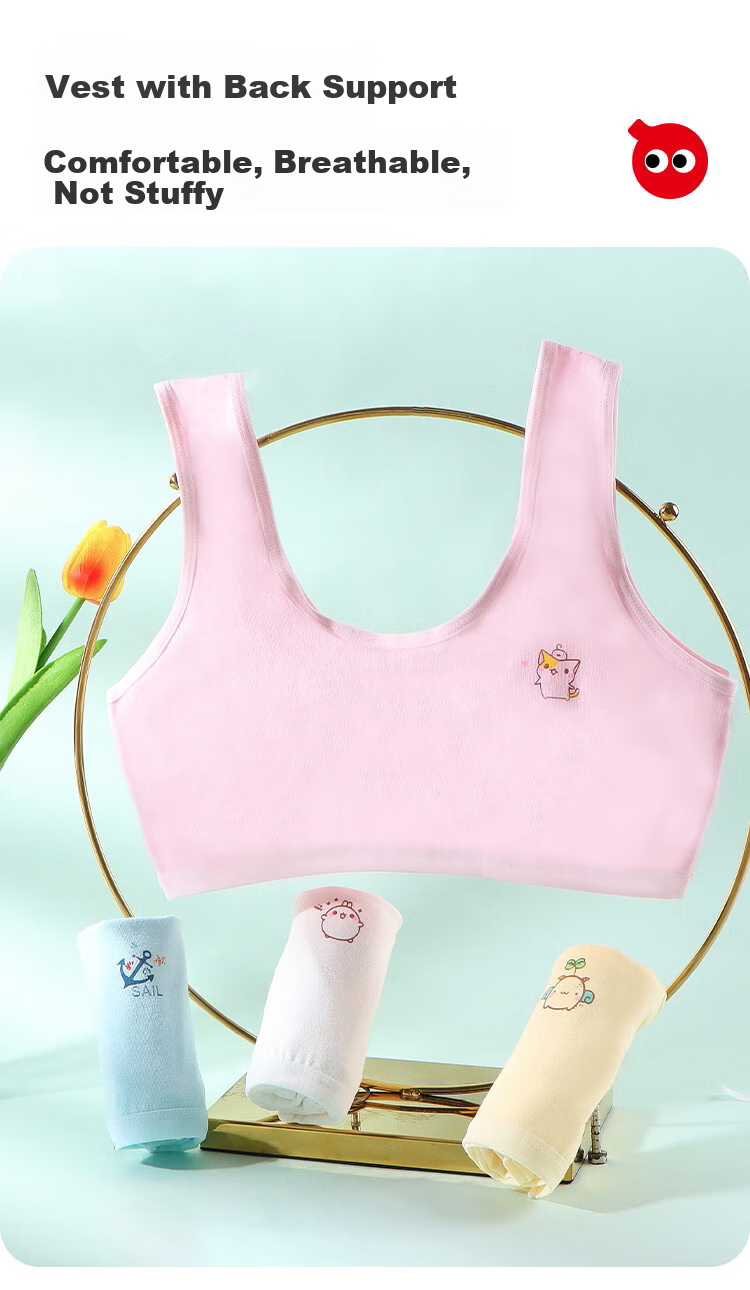 Hodo Girls' Underwear, Puberty Anti-Nipple Show Thin Breathable Bra, Elementary School Student Children's First Stage Camisole 10
