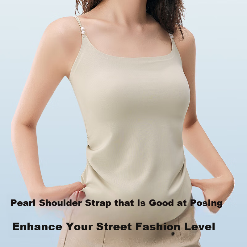 LangSha Spring And Summer Wearable Cool-Touch Seamless Camisole Undershirt with Built-In Bra Pads, Anti-Exposure Antibacterial Women's Tank Top