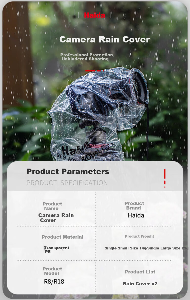 Haida Camera Rain Cover, Waterproof Case, Fully Transparent Raincoat, Protects Cameras for Outdoor Shooting in Rainy Weather, Suitable for Various Brands of Cameras, R18 Two-Piece Set 1