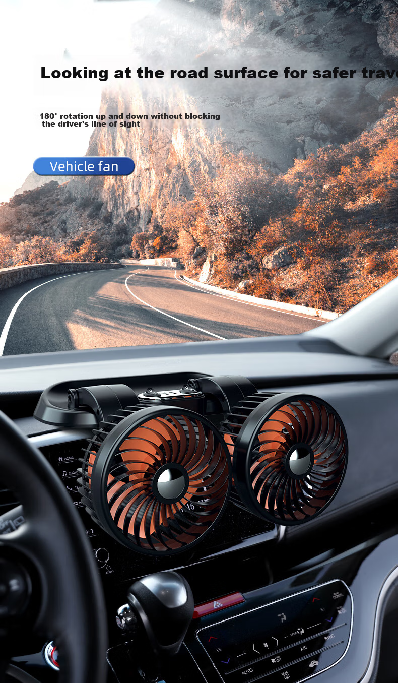 Huashi Car Fan, 24V for Large Trucks, Specialized Automotive Electric Fan, 12V Fan with Strong Airflow, Dual-Head Design, USB Interface 2