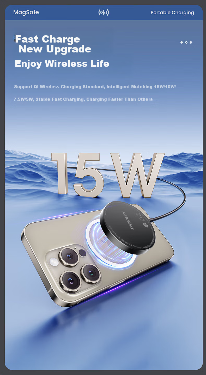Pisen Apple Wireless Charger Magsafe Magnetic Fast Charging for IPhone 17 Air Charging Pad Compatible with Apple 17 Pro/16/15, Huawei, Xiaomi, Samsung Phones Charging Dock 4
