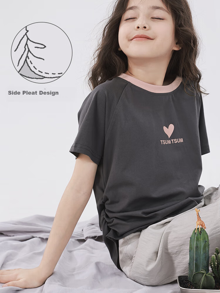 Disney Girls' Short-Sleeve T-Shirt, Summer Lightweight Children's Stylish Top, Base Layer, Fashionable Parent-Child Back 241208, Light Purple, Size 150 1