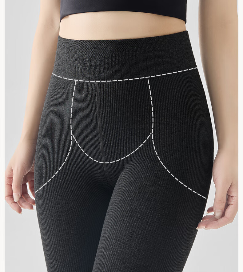 Youkeshu Women's Vertical Stripe Thickened Thermal Leggings Autumn Winter Slimming Cotton Pants Gray 5