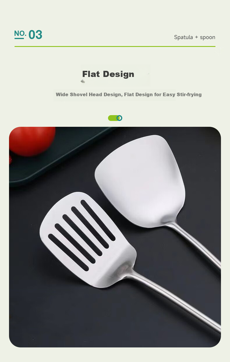 AOmeiyou Kitchen Utensils Set: 304 Stainless Steel Spatula, Wok Turner, Frying Spatula, Soup Ladle for Home Cooking 4